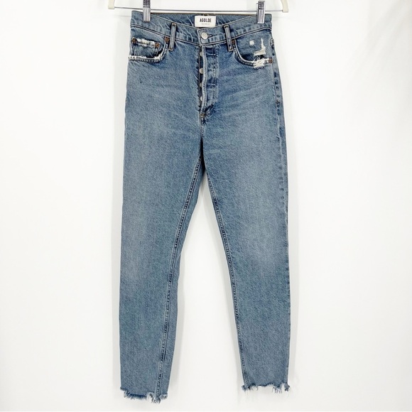 AGOLDE Nico High Rise Slim Jeans 24 Rooted Wash Button Fly Stretch Denim - Picture 2 of 7